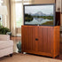 Elevate 72006 Mission Style TV Lift Cabinet for Flat screen TVs in a room setting.