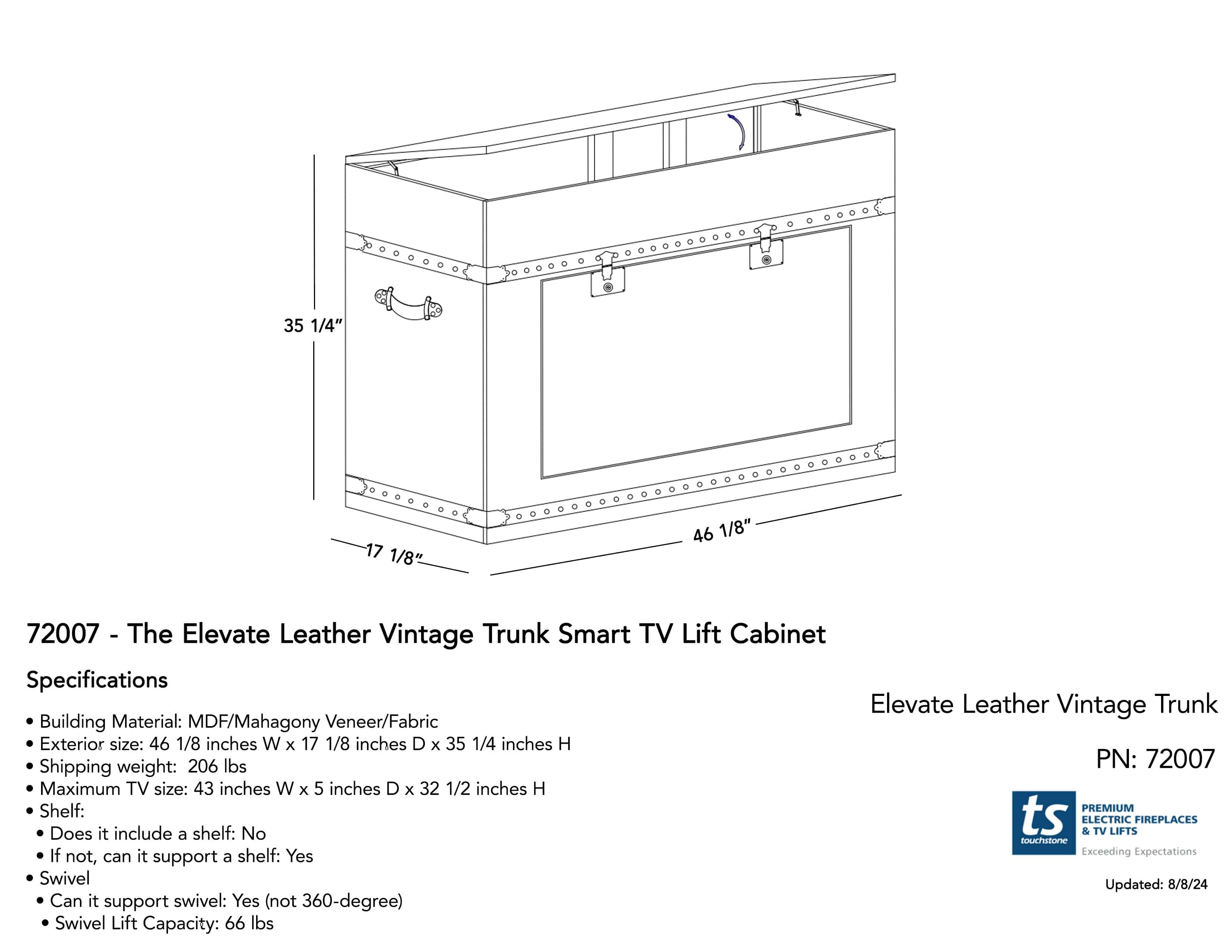 Touchstone 72007 The Elevate® Vintage Trunk TV Lift Cabinet for