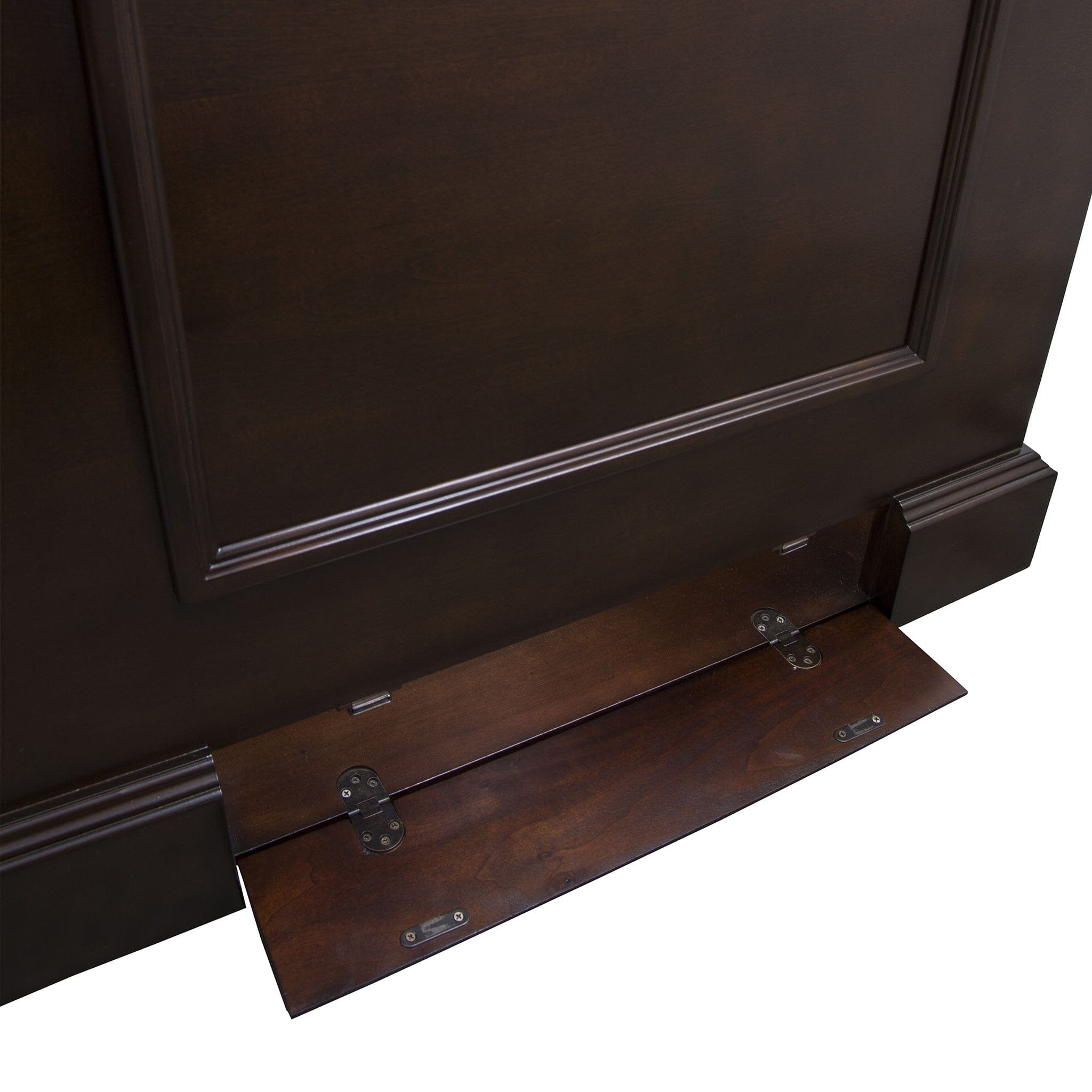 Grand Elevate 74008 Espresso TV Lift Cabinet for 65 inch Flat screen TVs detail shot of the bottom.