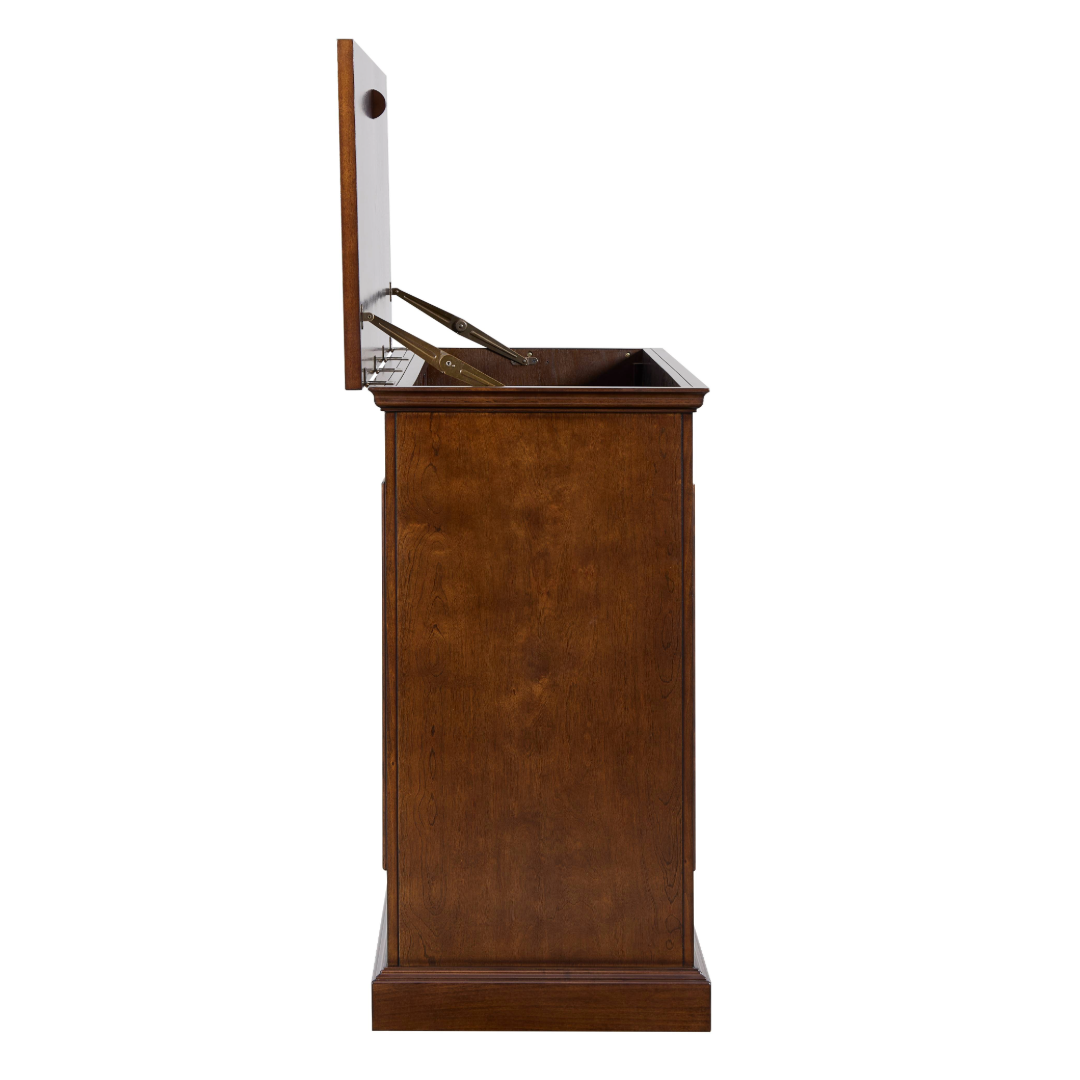 74008 Grand Elevate Smart TV Lift Cabinet side view with lid open on white.