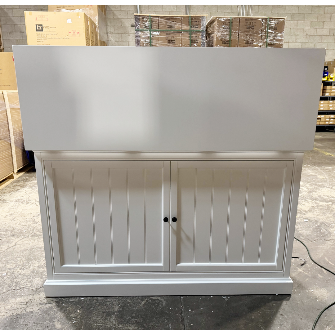 Touchstone Large Shoreline Smart TV Lift Cabinet 74010 in White - open box model photographed in the warehouse.