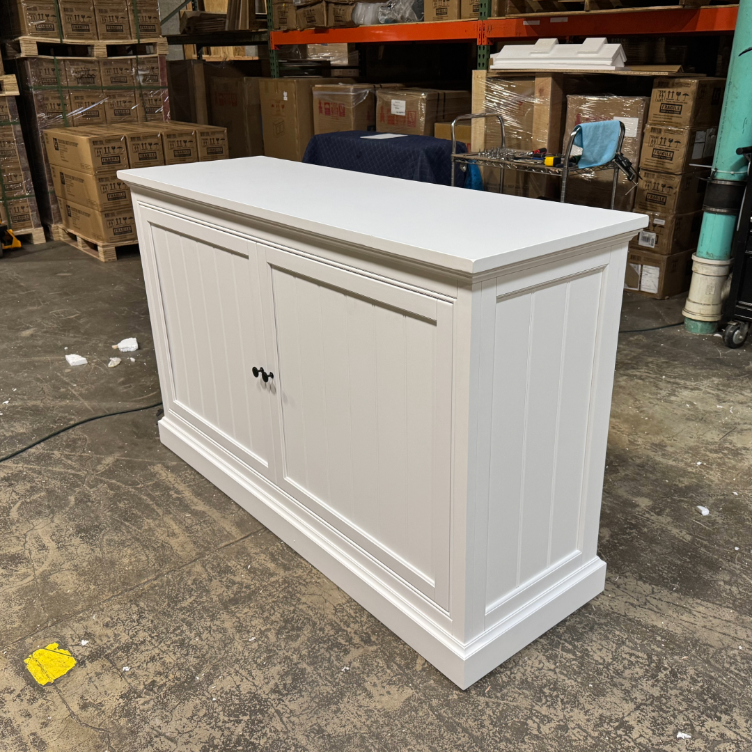 Touchstone Large Shoreline Smart TV Lift Cabinet 74010 in White - open box model photographed in the warehouse.