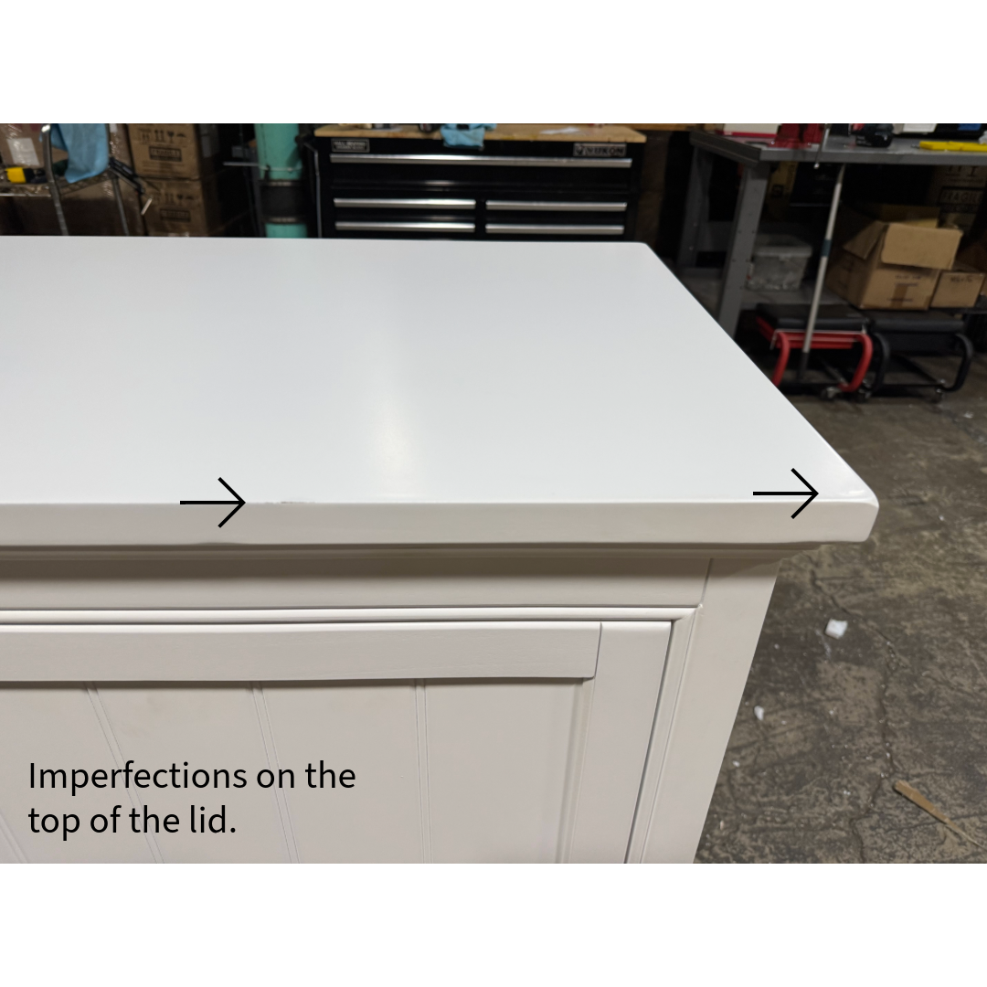 Touchstone Large Shoreline Smart TV Lift Cabinet 74010 in White - open box model photographed in the warehouse.