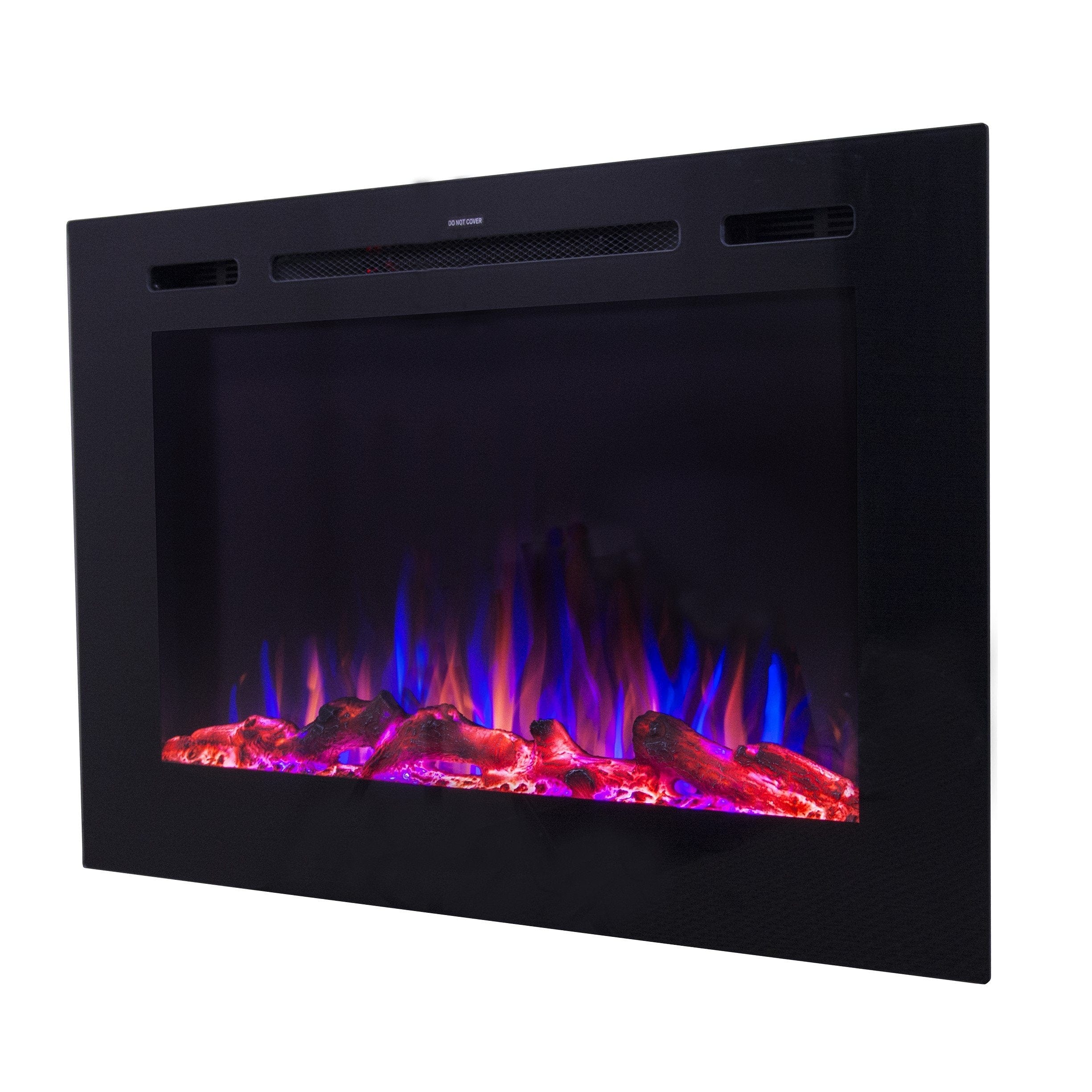 Forte 80006 40 inch Recessed Electric Fireplace with log set on an angle.