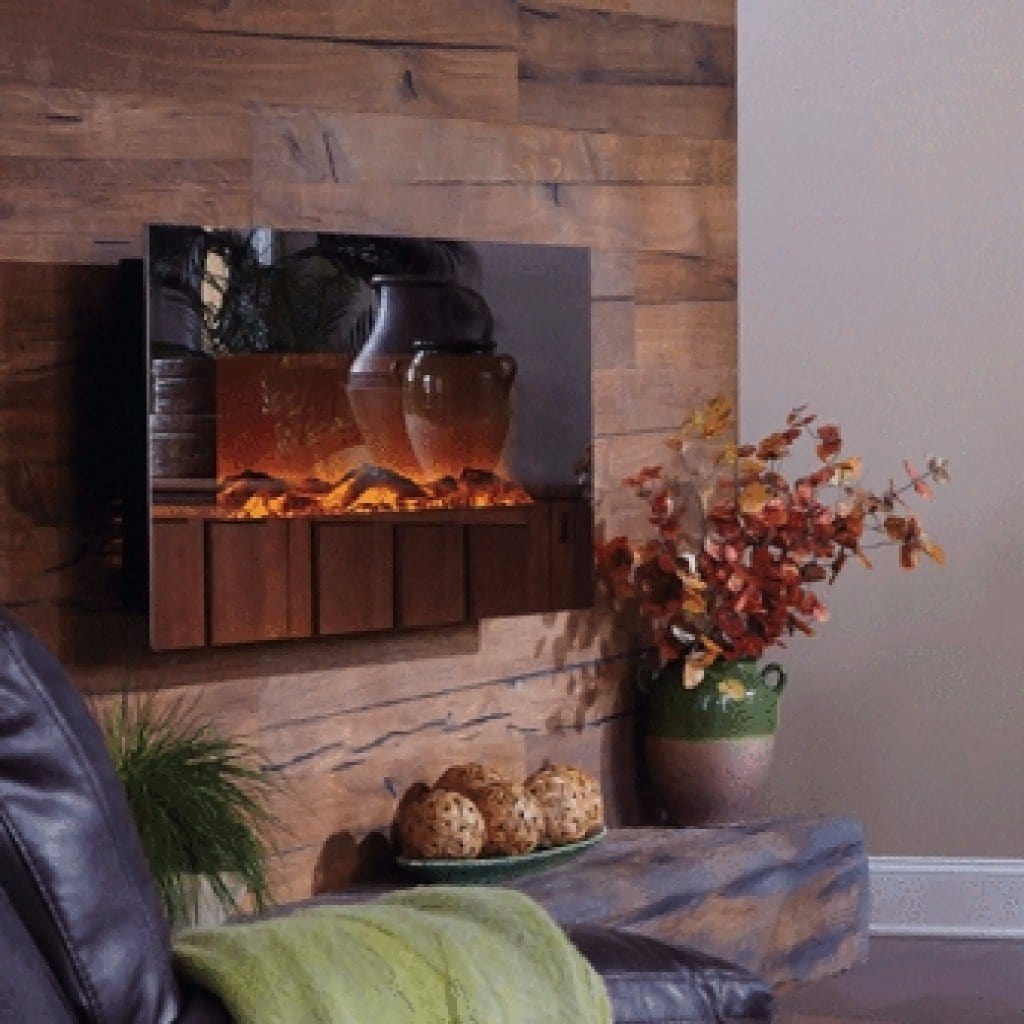 Mirror Onyx 80008 Wall Mounted Electric Fireplace shown from a close side view.