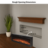 Touchstone Electric Fireplace rough opening dimensional graphic (Model: Sideline)