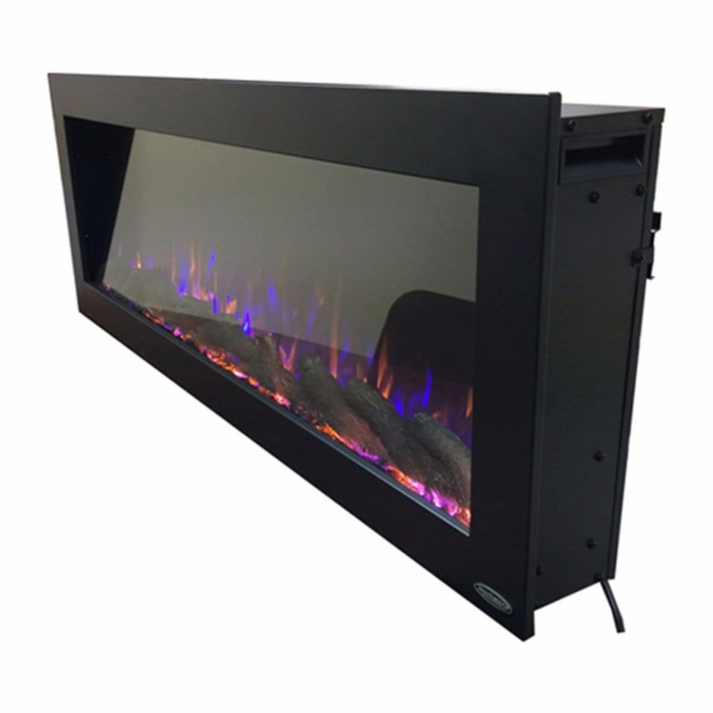 Sideline Outdoor/Indoor 80017 50 inch Wall Mounted Electric Fireplace pictured from a close side angle.