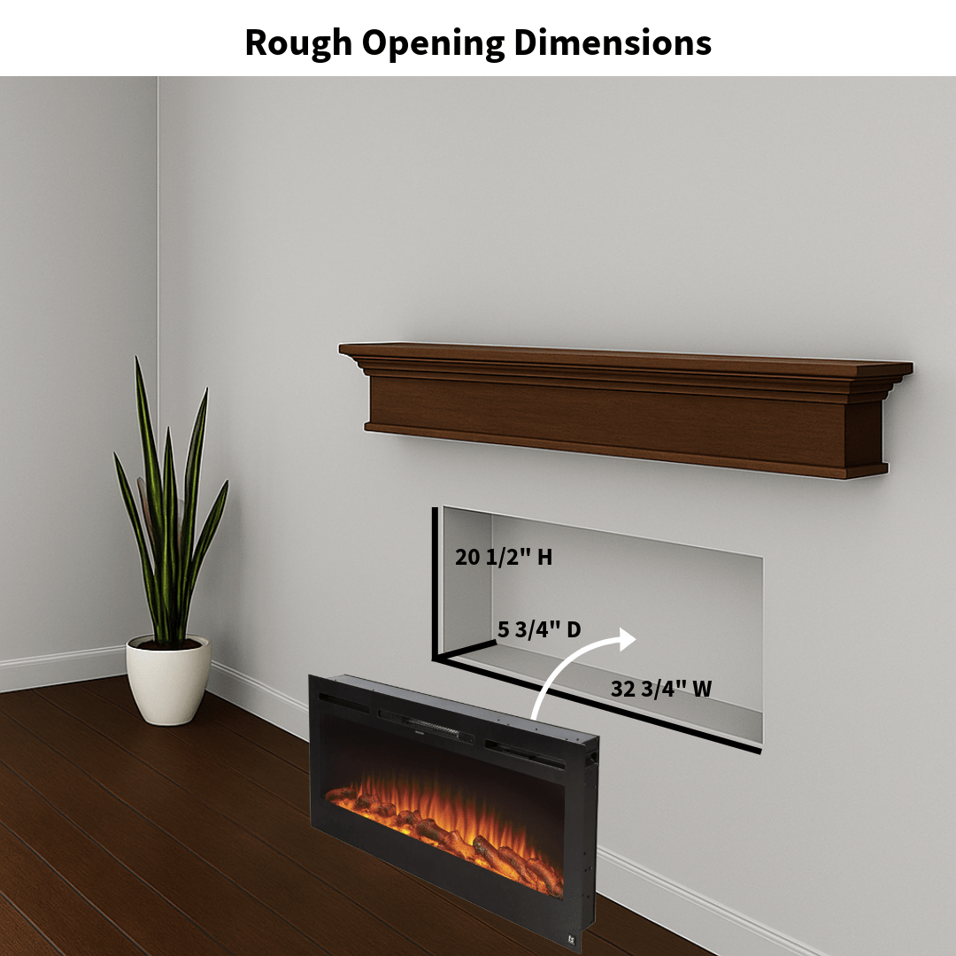 Touchstone Electric Fireplace rough opening dimensional graphic (Model: Sideline)