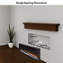Touchstone Electric Fireplace rough opening dimensional graphic (Model: Sideline Elite)