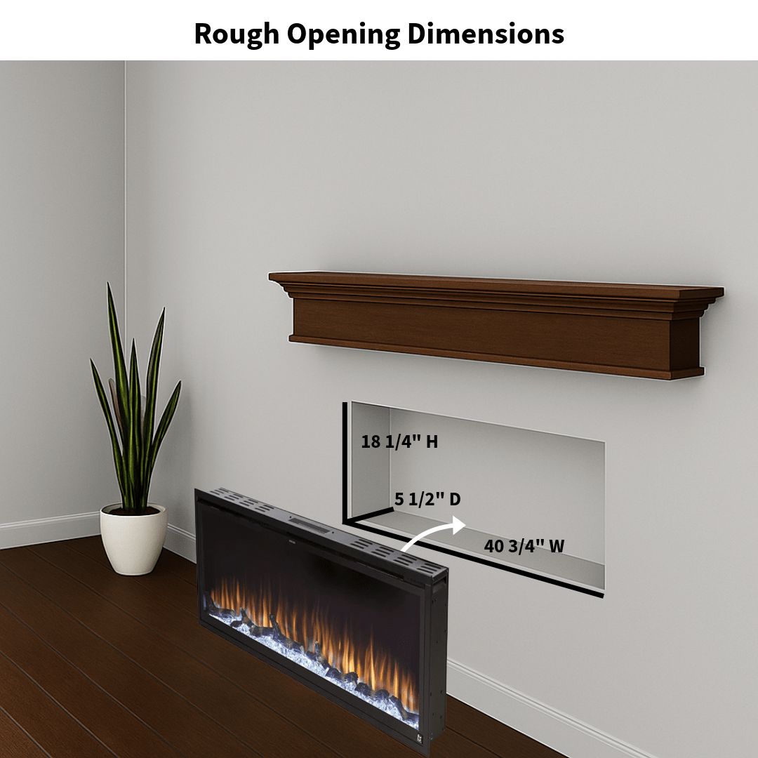 Touchstone Electric Fireplace rough opening dimensional graphic (Model: Sideline Elite)