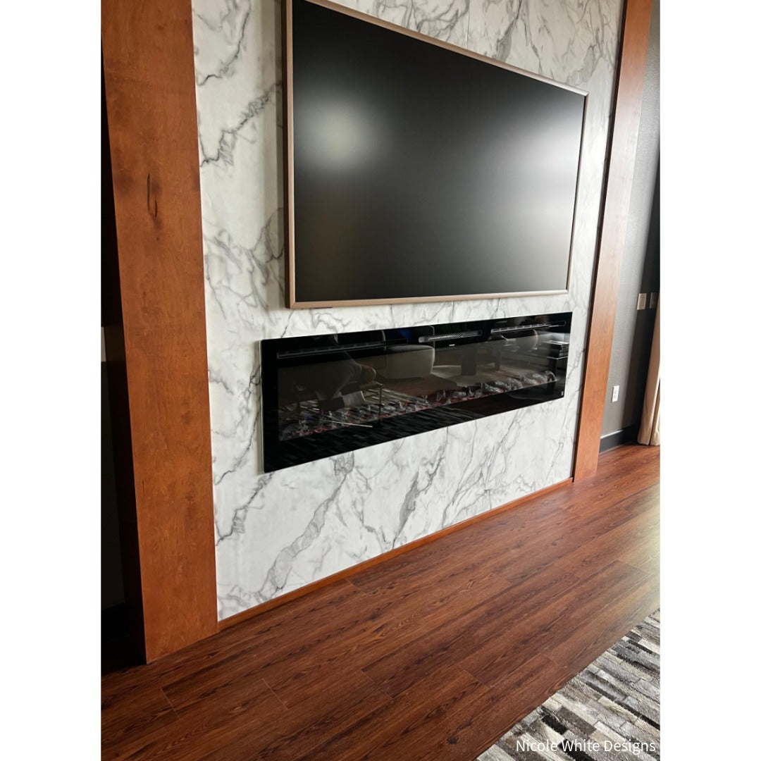 Touchstone Sideline Smart Electric Fireplace 80043 installation lifestyle photo in living room by Nicole White Designs.