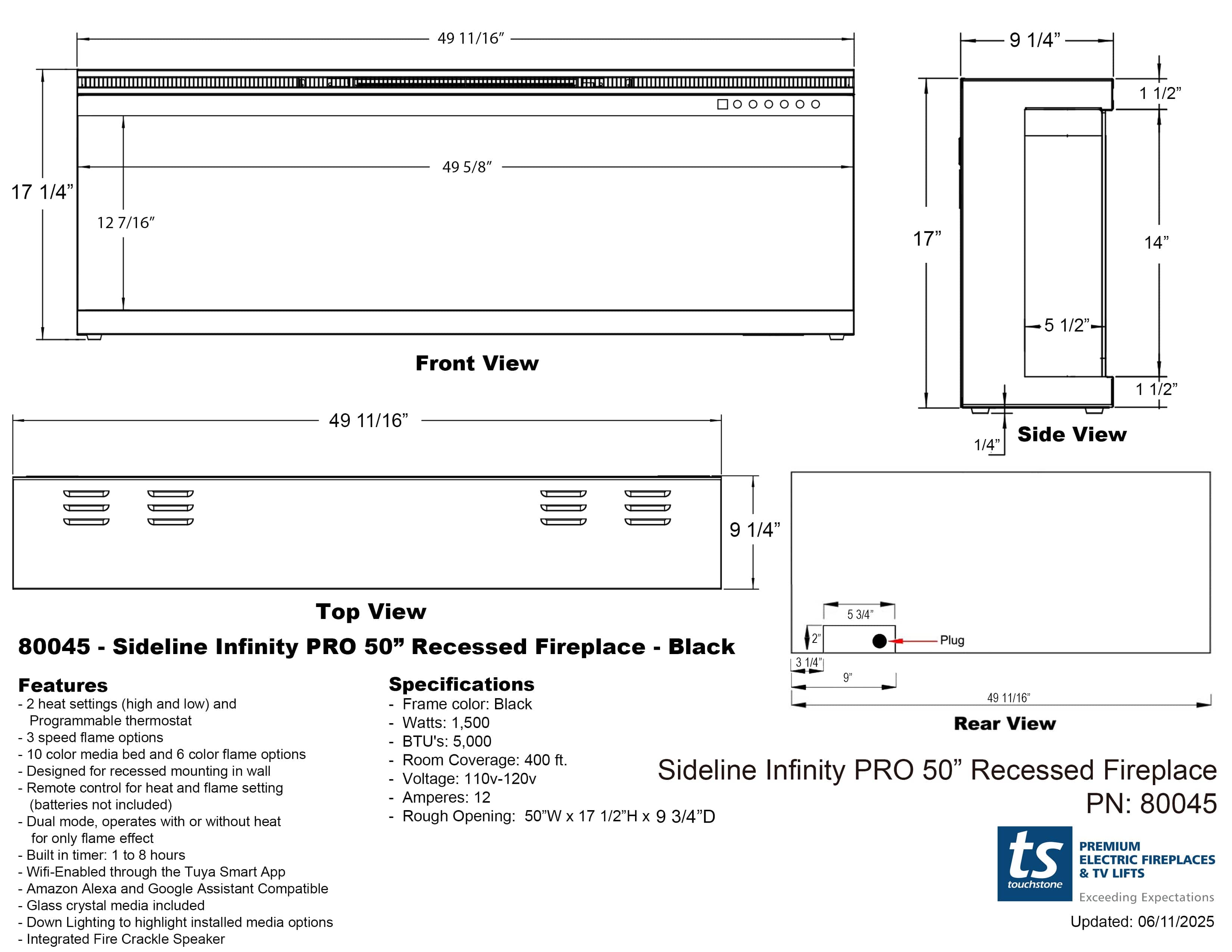 Touchstone Sideline Infinity Pro dimensional drawing