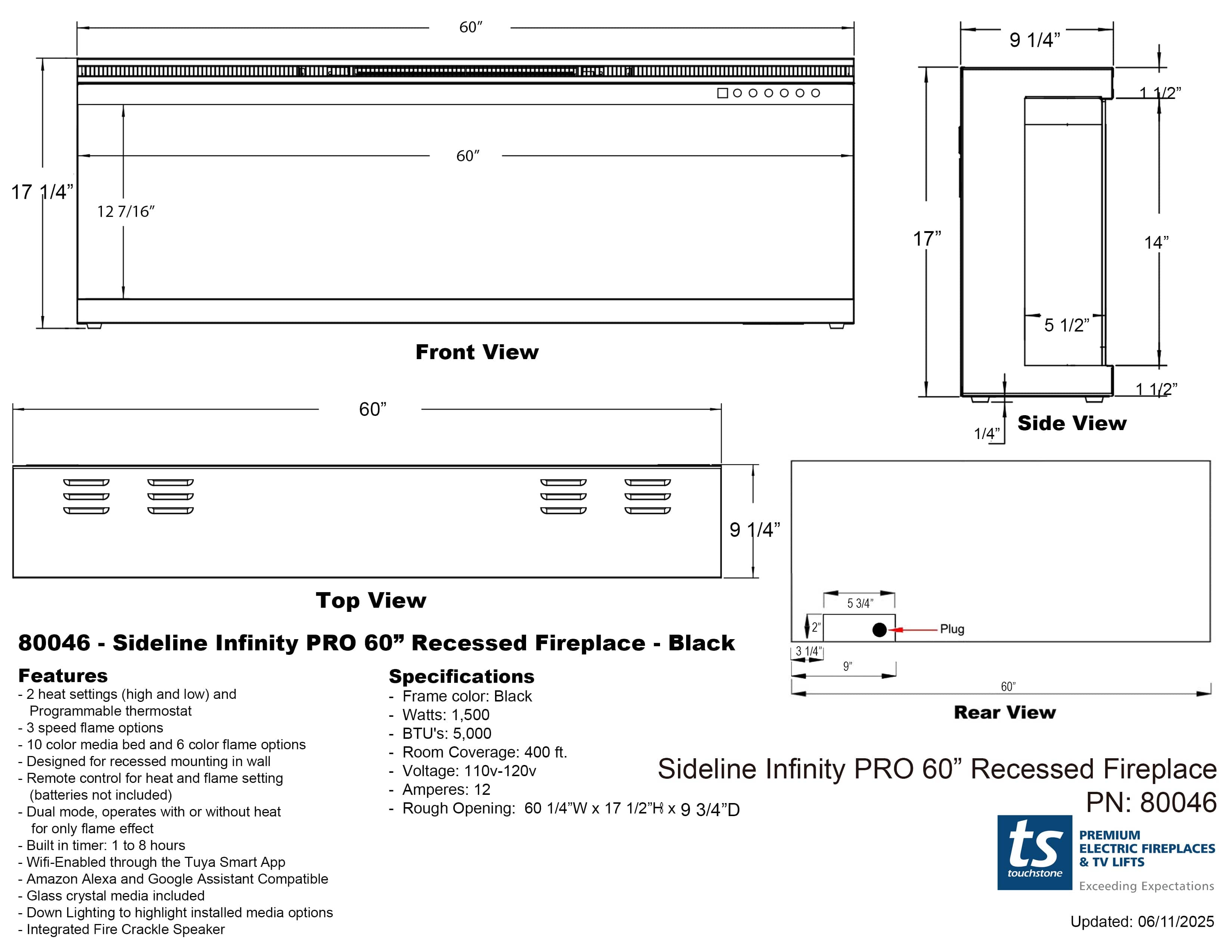 Touchstone Sideline Infinity Pro dimensional drawing