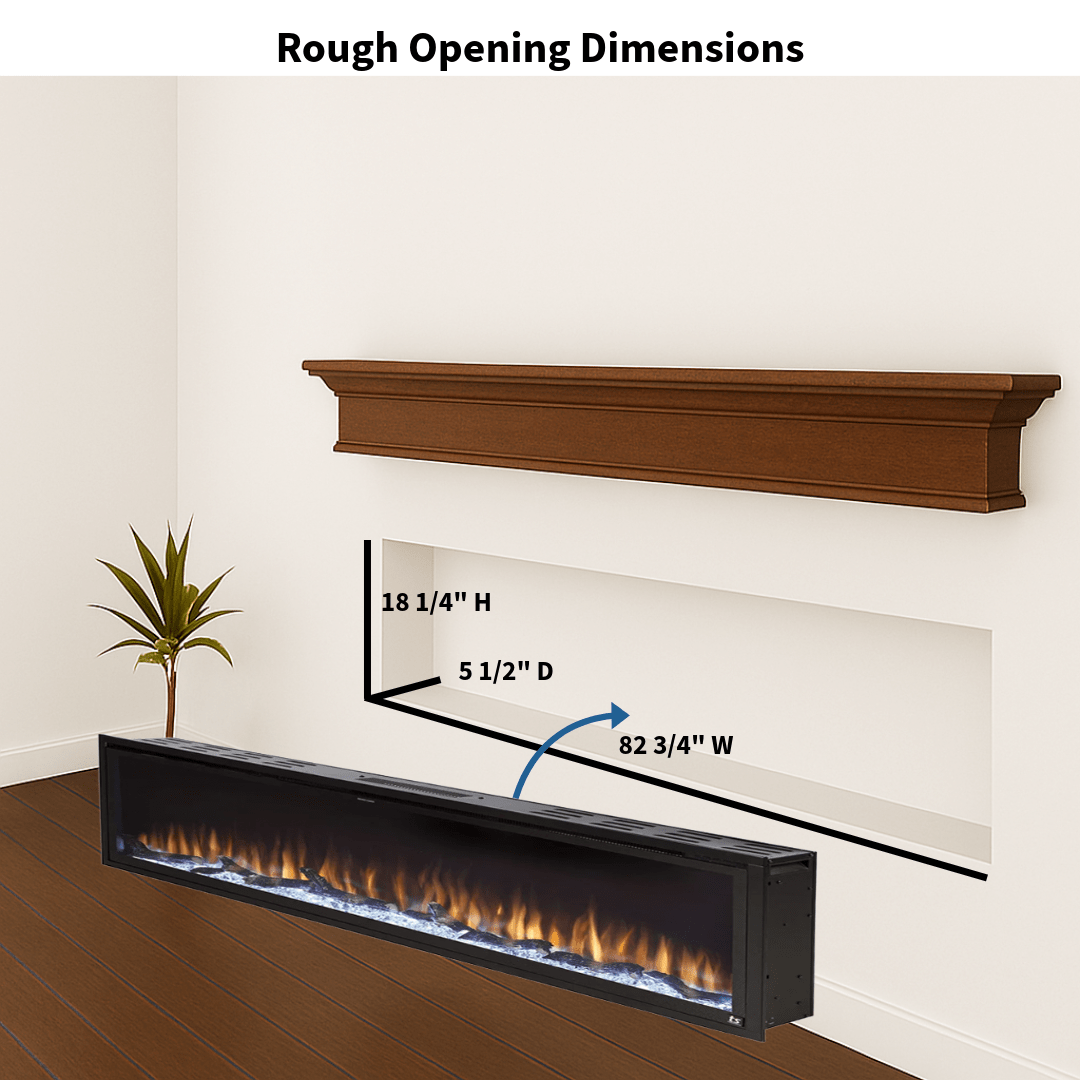 Touchstone Electric Fireplace rough opening dimensional graphic (Model: Sideline Elite)