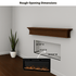 Touchstone Electric Fireplace rough opening dimensional graphic (Model: Fury)