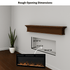 Touchstone Electric Fireplace rough opening dimensional graphic (Model: Fury)