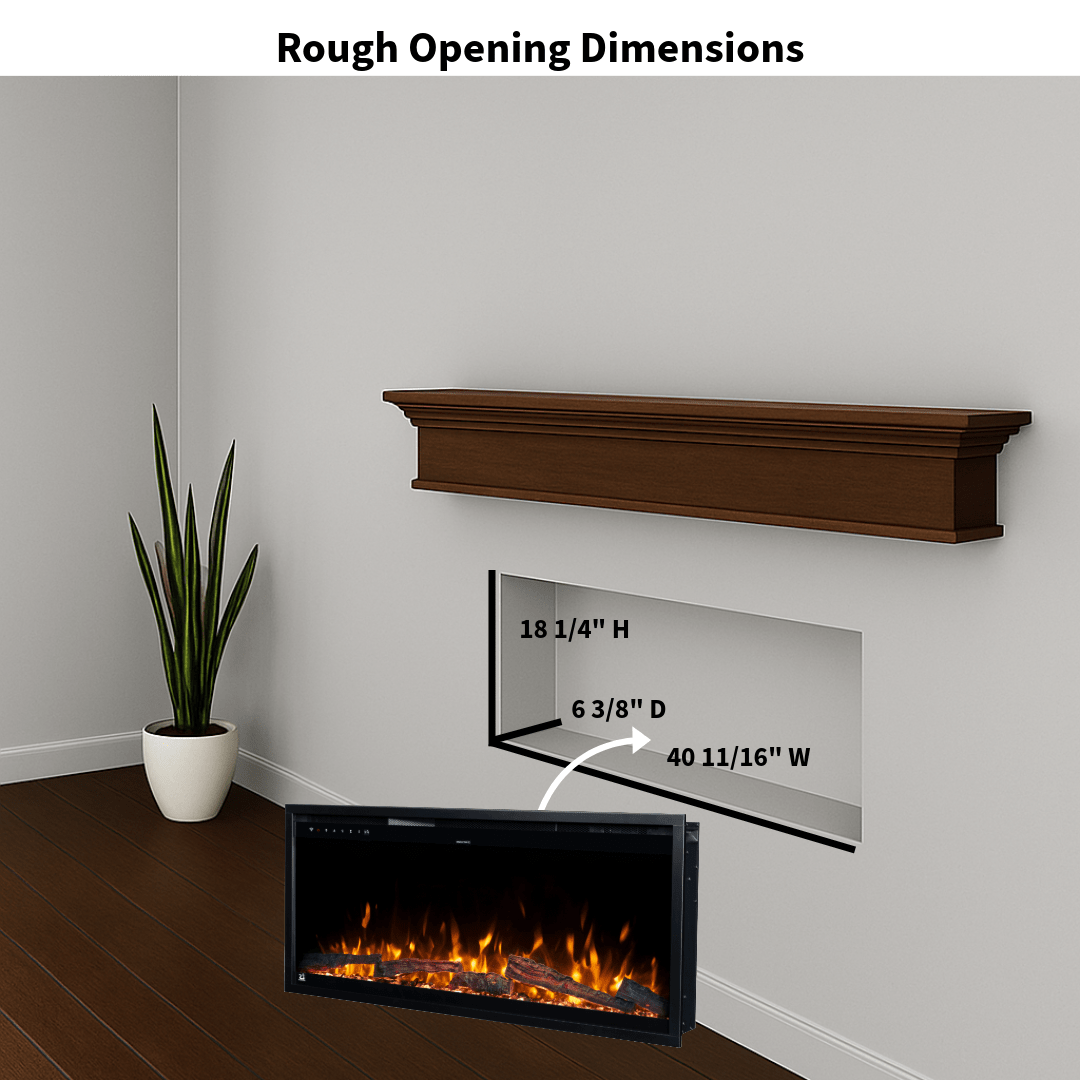 Touchstone Electric Fireplace rough opening dimensional graphic (Model: Sideline Elite Pro)
