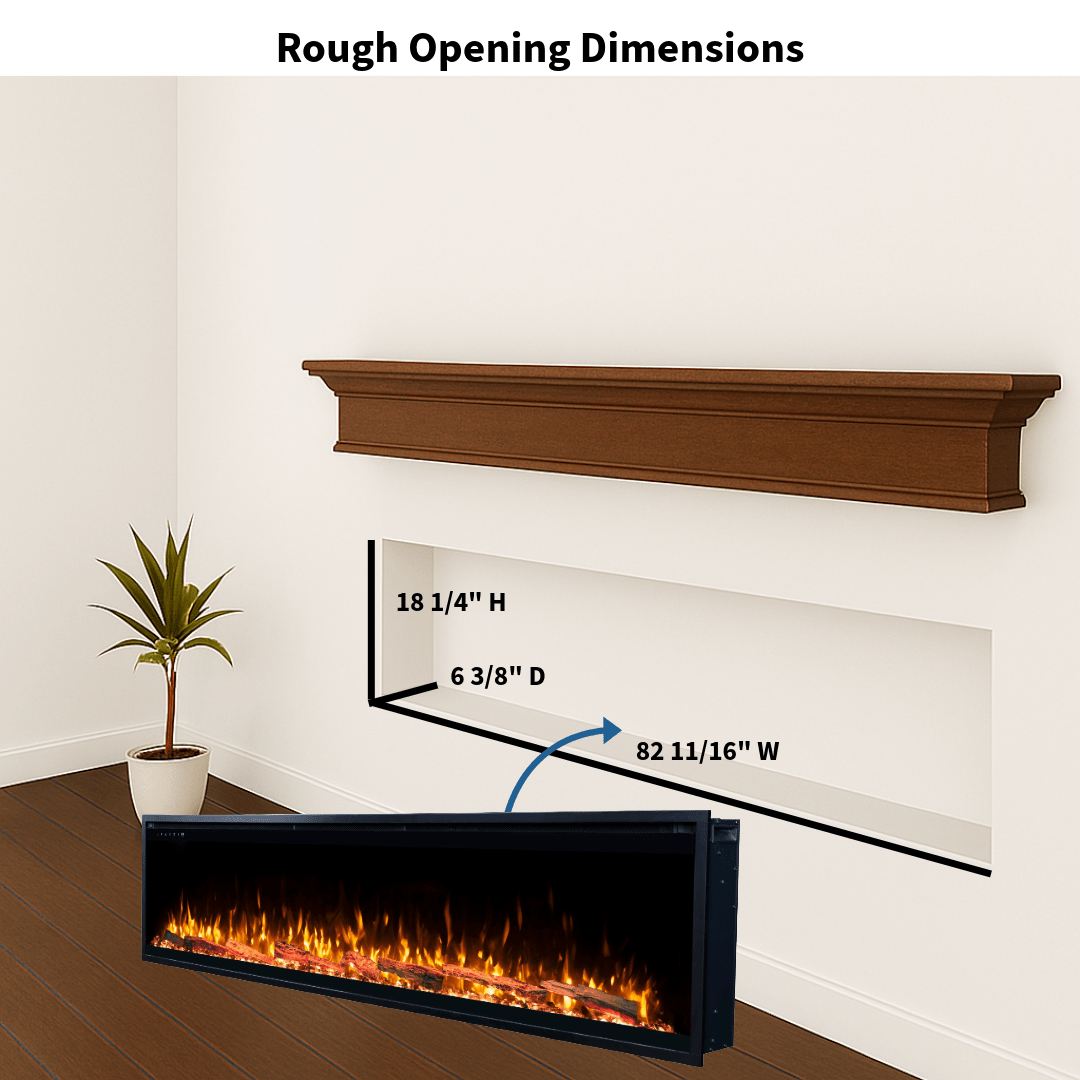 Touchstone Electric Fireplace rough opening dimensional graphic (Model: Sideline Elite Pro)