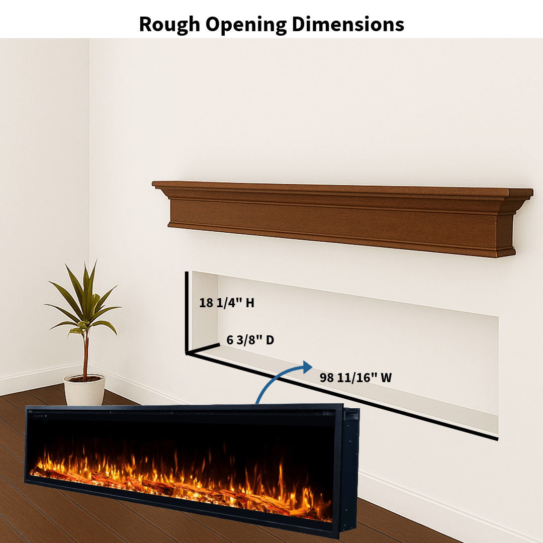 Touchstone Electric Fireplace rough opening dimensional graphic (Model: Sideline Elite Pro)