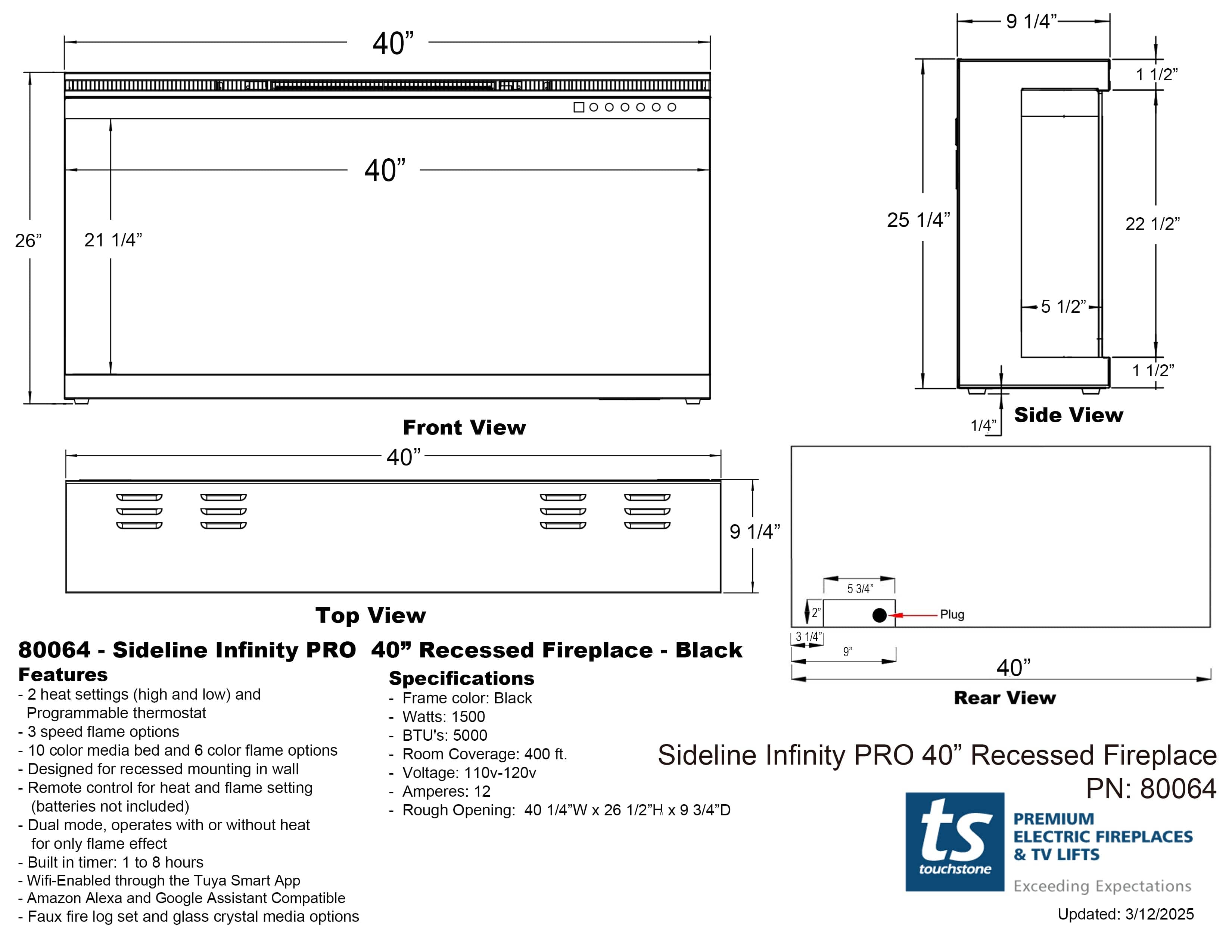 Touchstone Forte Infinity 40 inch dimensional drawing