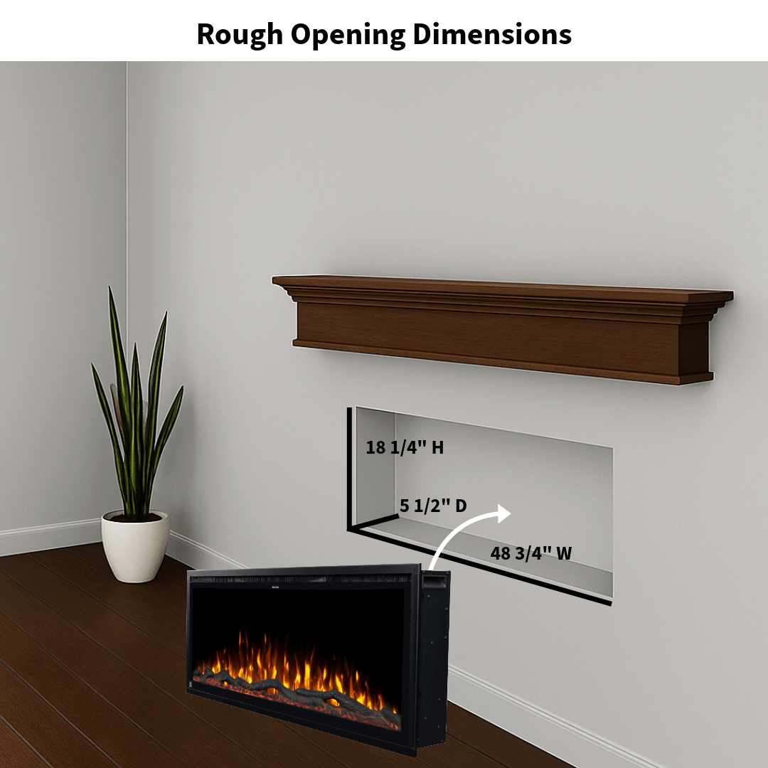 Touchstone Electric Fireplace rough opening dimensional graphic (Model: Sideline Elite ABI)