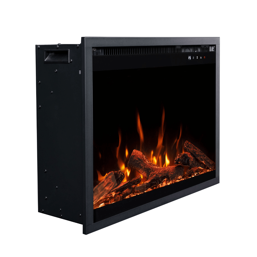 Touchstone Fireplug electric fireplace angled on a white background