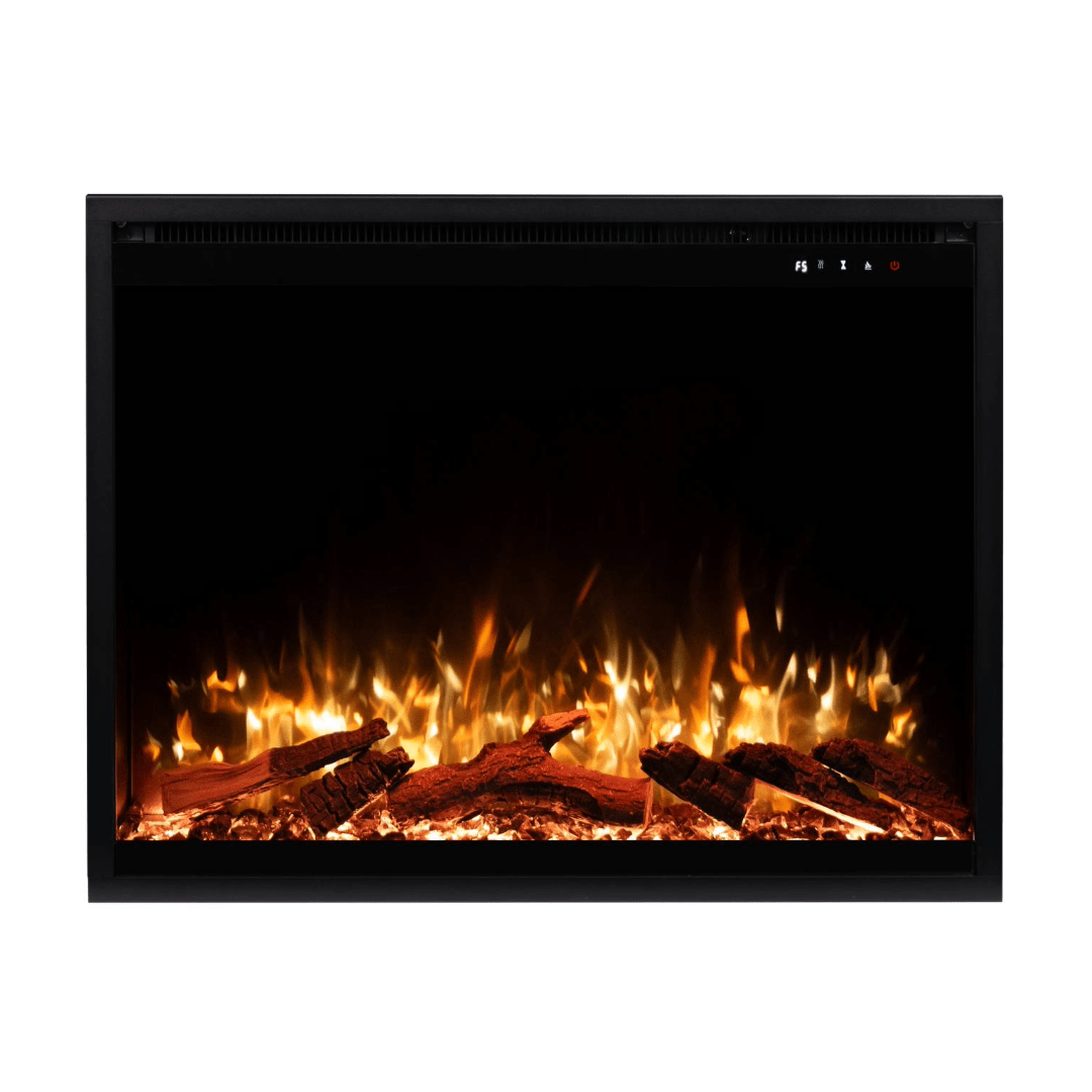 Touchstone Fireplug electric fireplace orange and white flames front facing on a white background