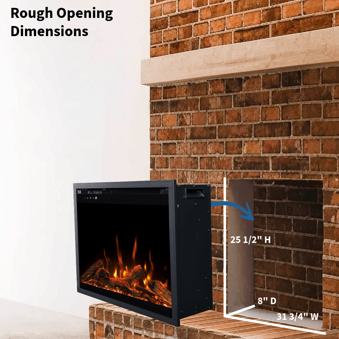 Touchstone Electric Fireplace rough opening dimensional graphic (Model: Fireplug)