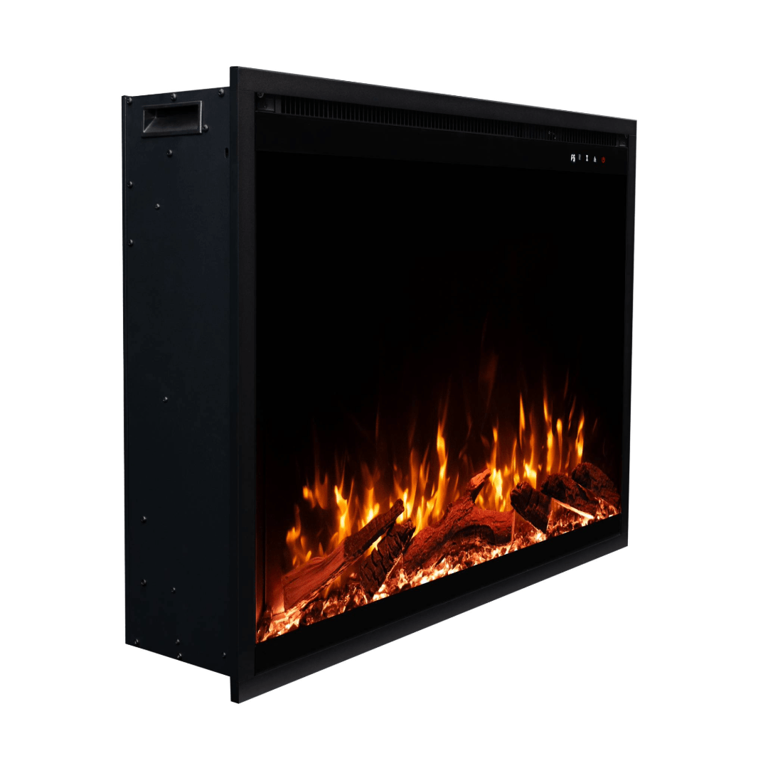 Touchstone Fireplug electric fireplace on white at an angle