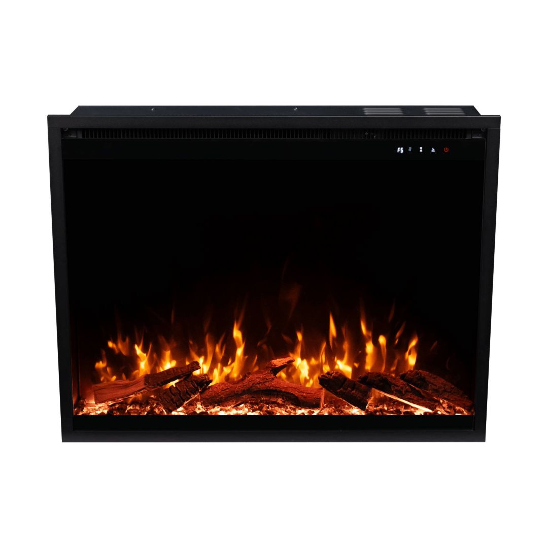Touchstone Fireplug electric fireplace top angle orange and blue flames