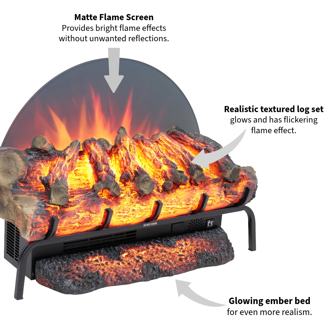 Touchstone Burnbrite log set features infographic
