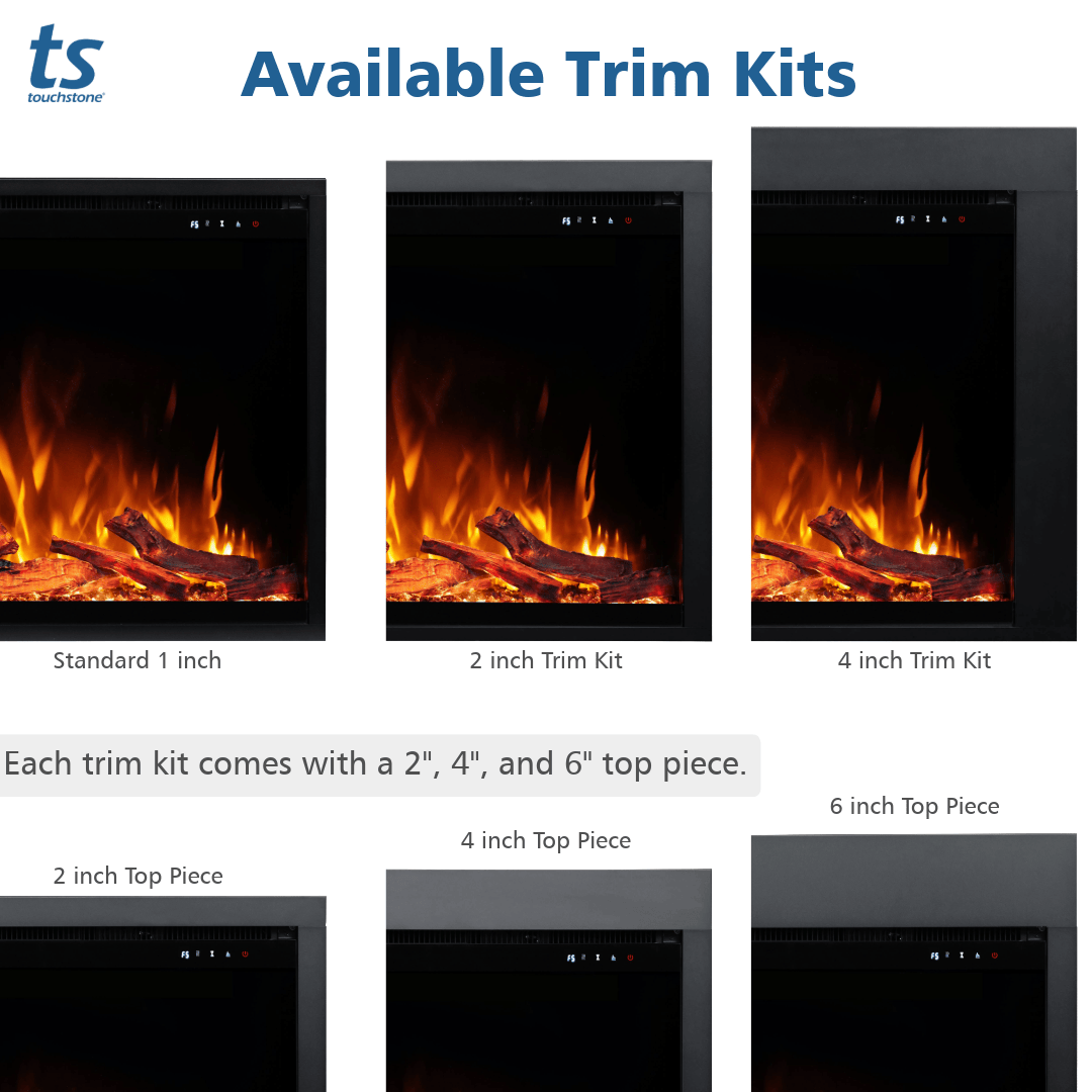 Touchstone Fireplug Pro Electric Fireplace Insert available trim kits inforgraphic