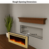 Touchstone Electric Fireplace rough opening dimensional graphic (Model: Deluxe)