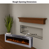 Touchstone Electric Fireplace rough opening dimensional graphic (Model: Deluxe)