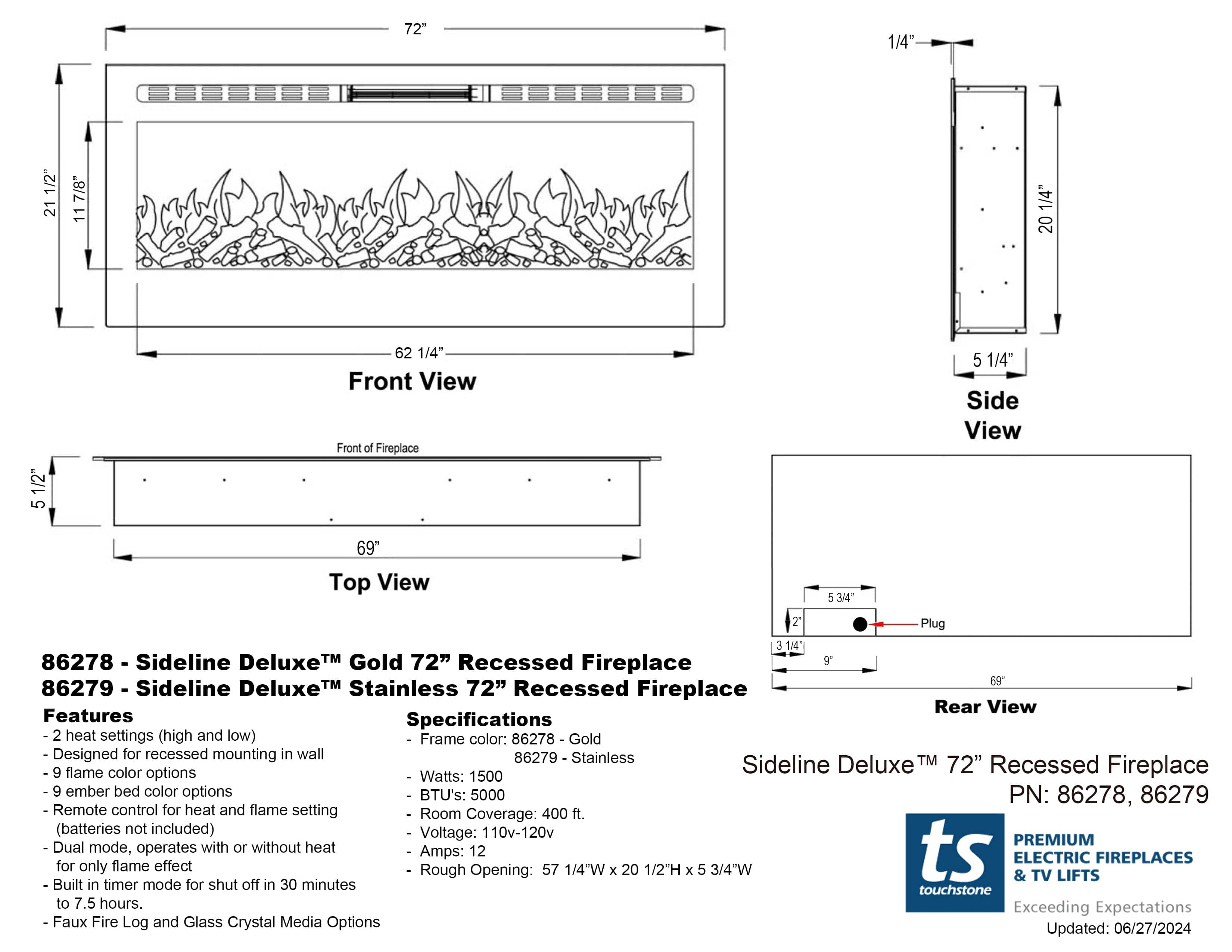 Deluxe 72 inch dimensional drawing and specifications