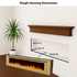 Touchstone Electric Fireplace rough opening dimensional graphic (Model: Deluxe)