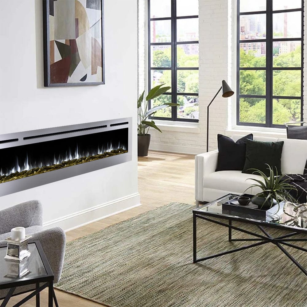 86279 Stainless Steel Deluxe 72 inch electric fireplace room setting image