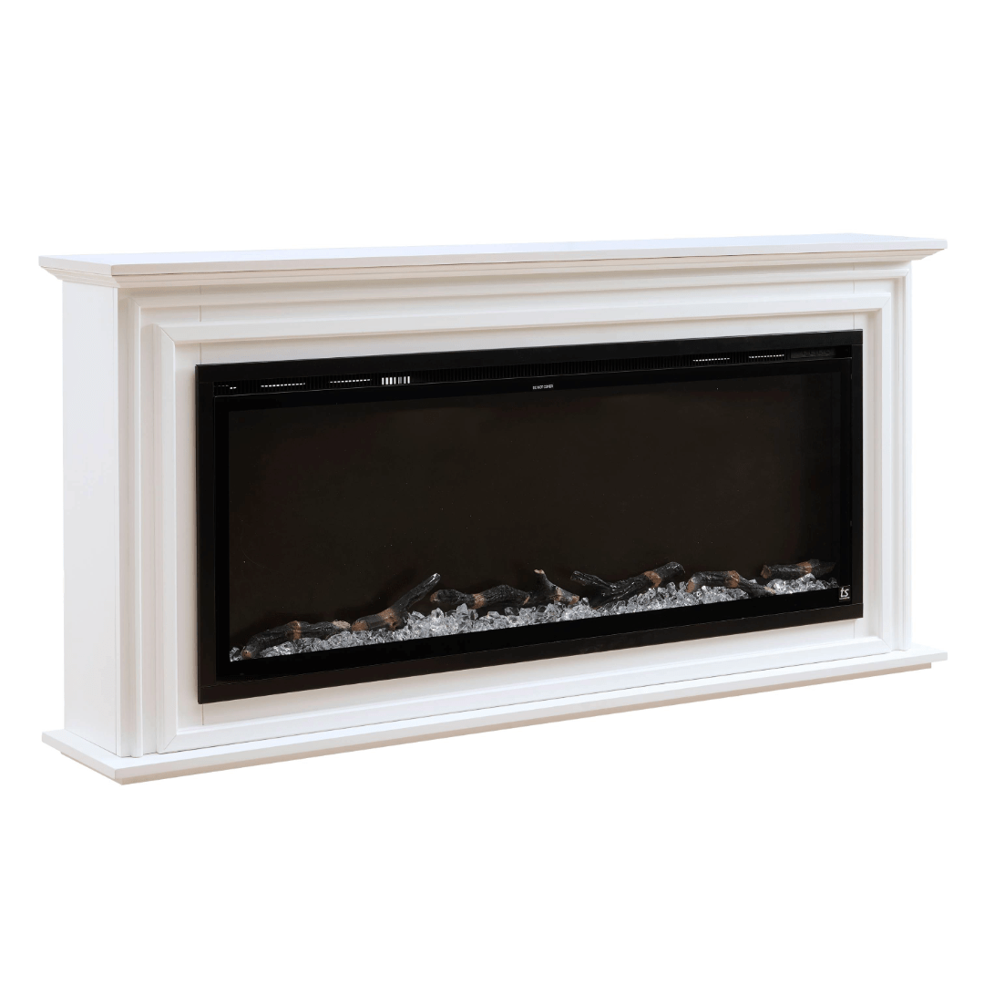 Touchstone Sideline Elite 50 inch surround mantel and fireplace turned off , on a white background