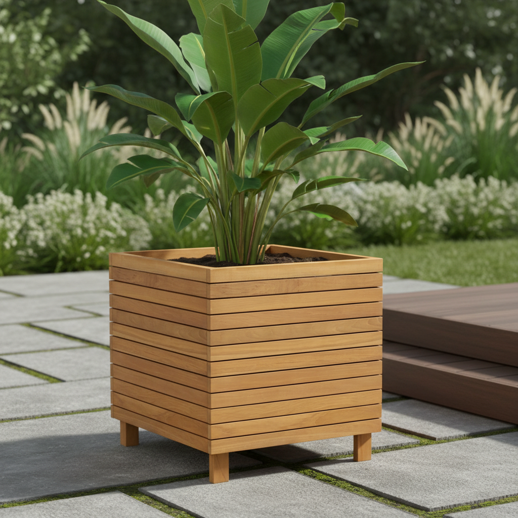 Calena Cube Outdoor Teak Planter