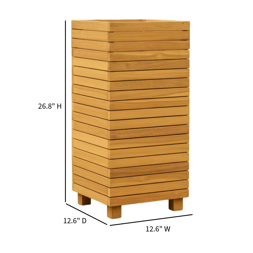 Touchstone Teak Tall Teak Planter 90024 dimensional graphic