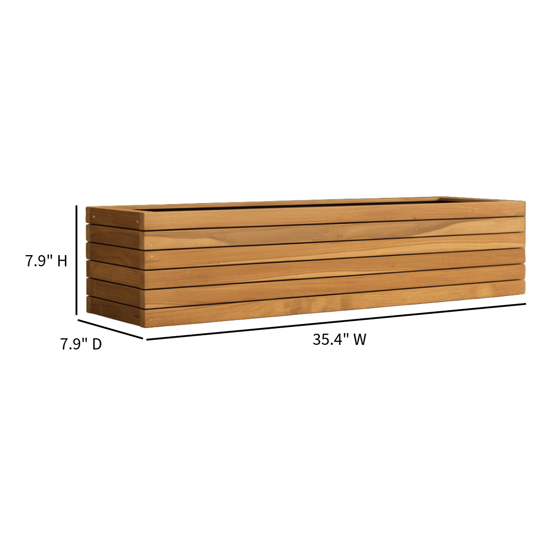 Touchstone Teak Long Teak Planter 90025 dimensional graphic.