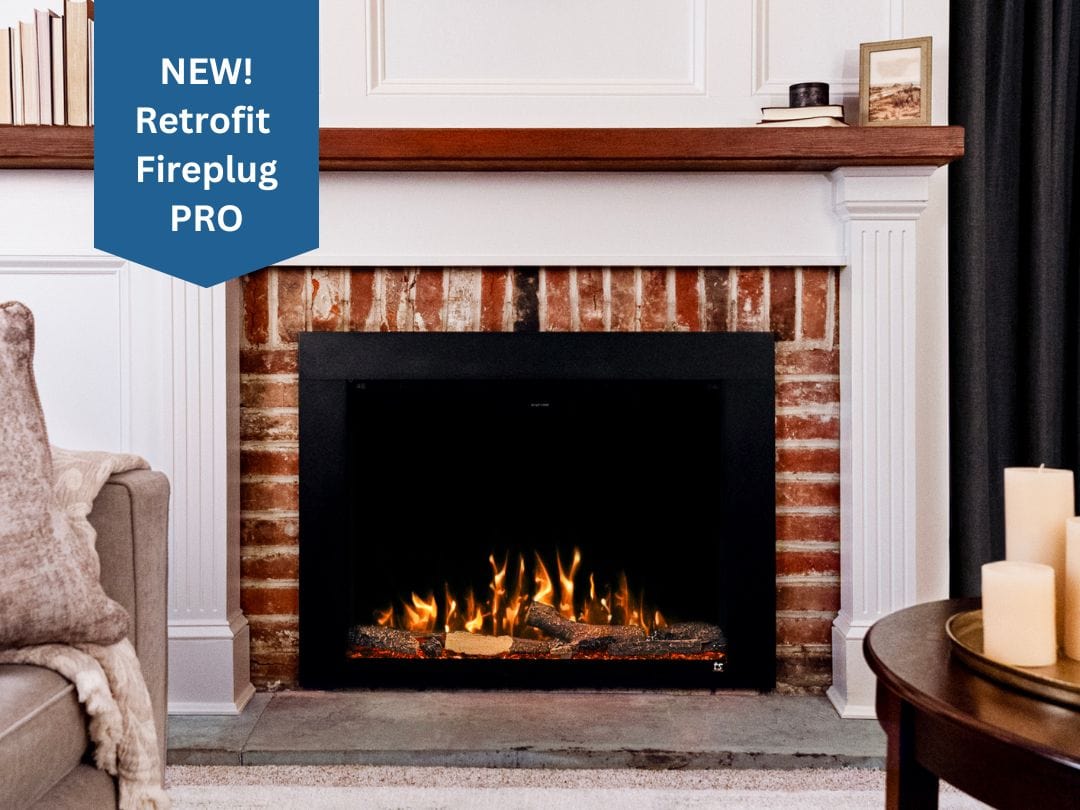 Touchstone Fireplug Pro Smart Electric Fireplace Insert retrofitted into wood fireplace