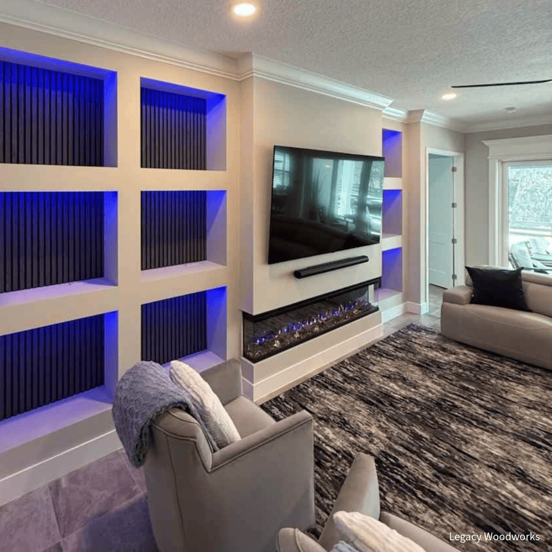 Touchstone Sideline Infinity Pro Electric Fireplace installation done by, Legacy Woodworks.