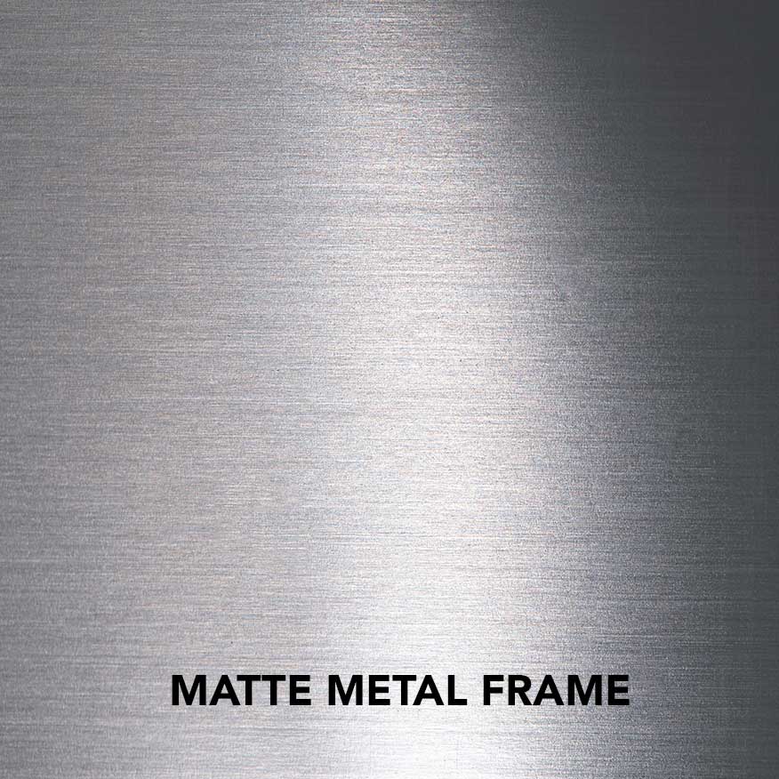 	Sideline Deluxe Stainless Steel 86277 60 inch Recessed Smart Electric Fireplace detail shot of matte metal frame. 