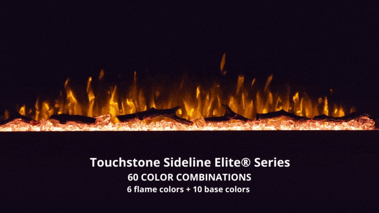 Watch the animated gif to see the Touchstone Sideline Elite Smart Electric Fireplace's premium LED flame quality.
