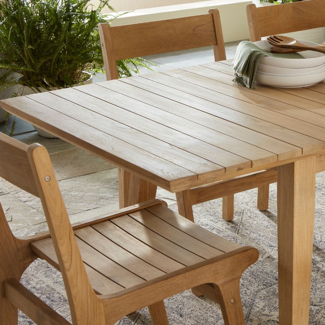 Touchstone Eluna Teak Outdoor Dining Set Lifestyle Photo showing details