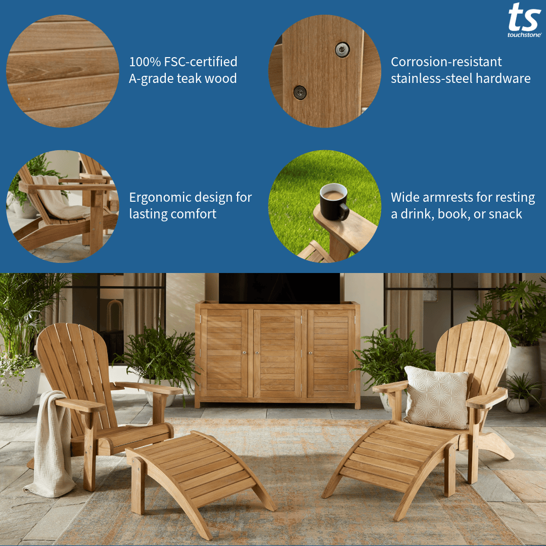 Touchstone Ayenya Teak Adirondack chair graphic