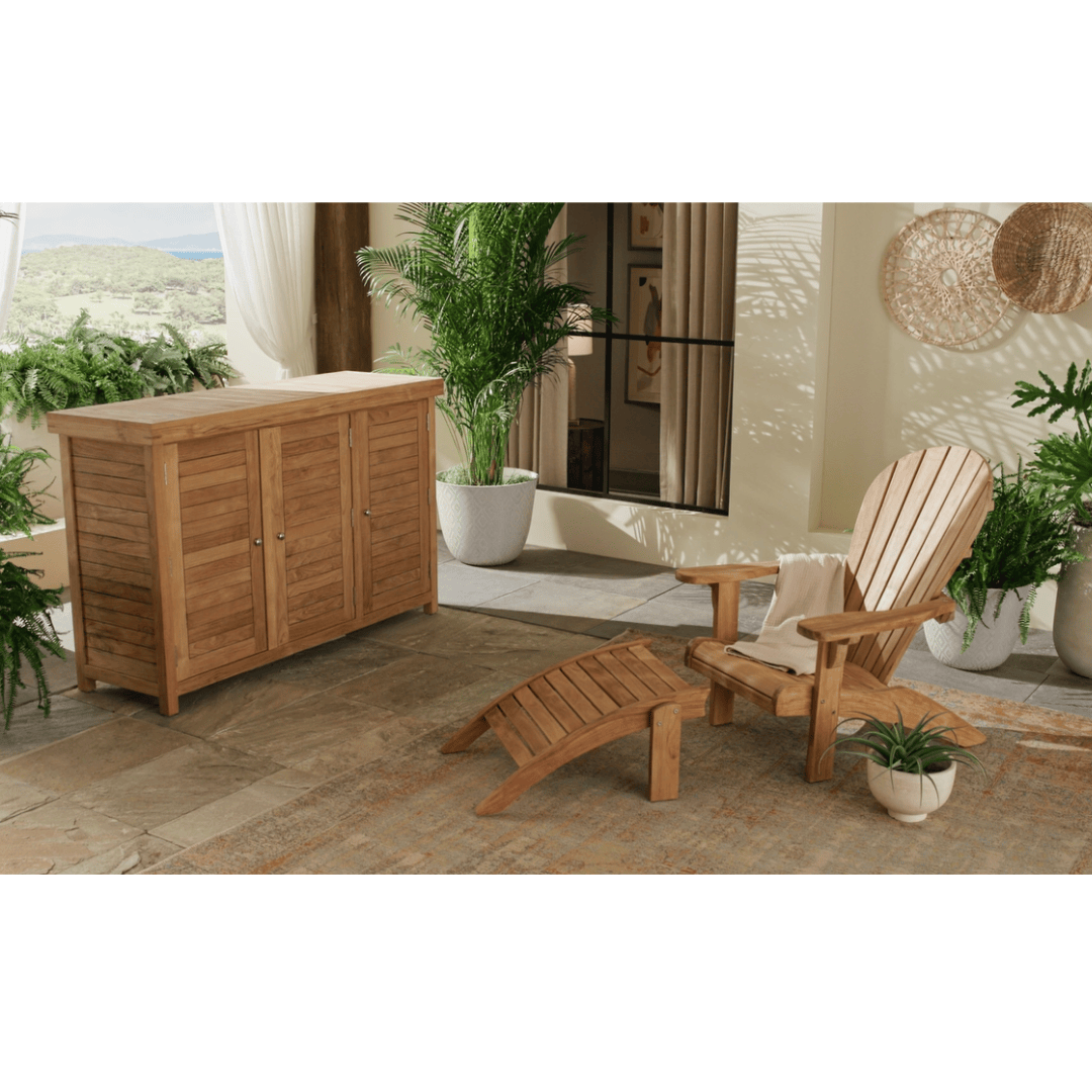 Avenya Teak Ottoman lifestyle photo with Teak cabinet