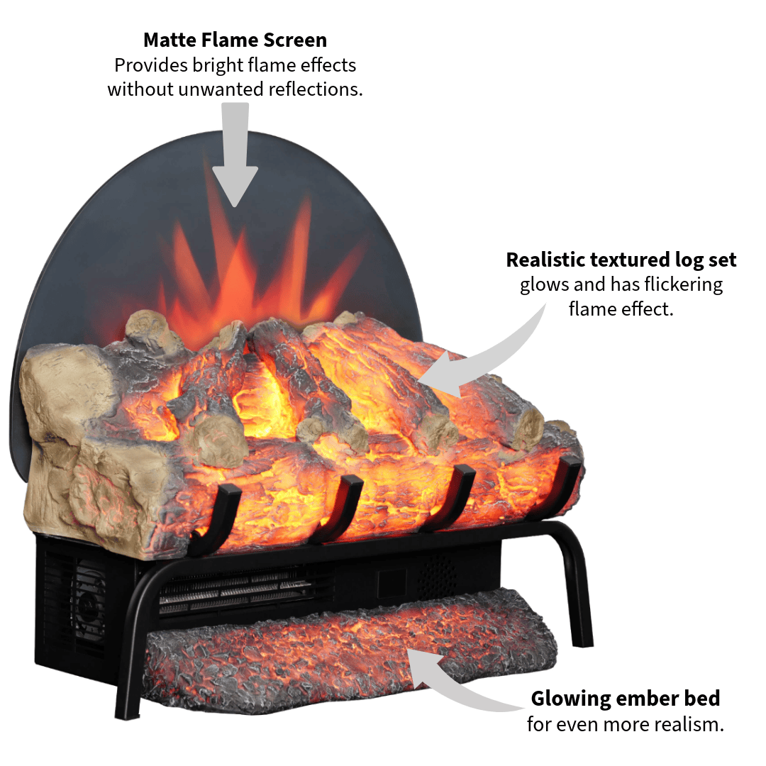 Touchstone Burnbrite log set features infographic