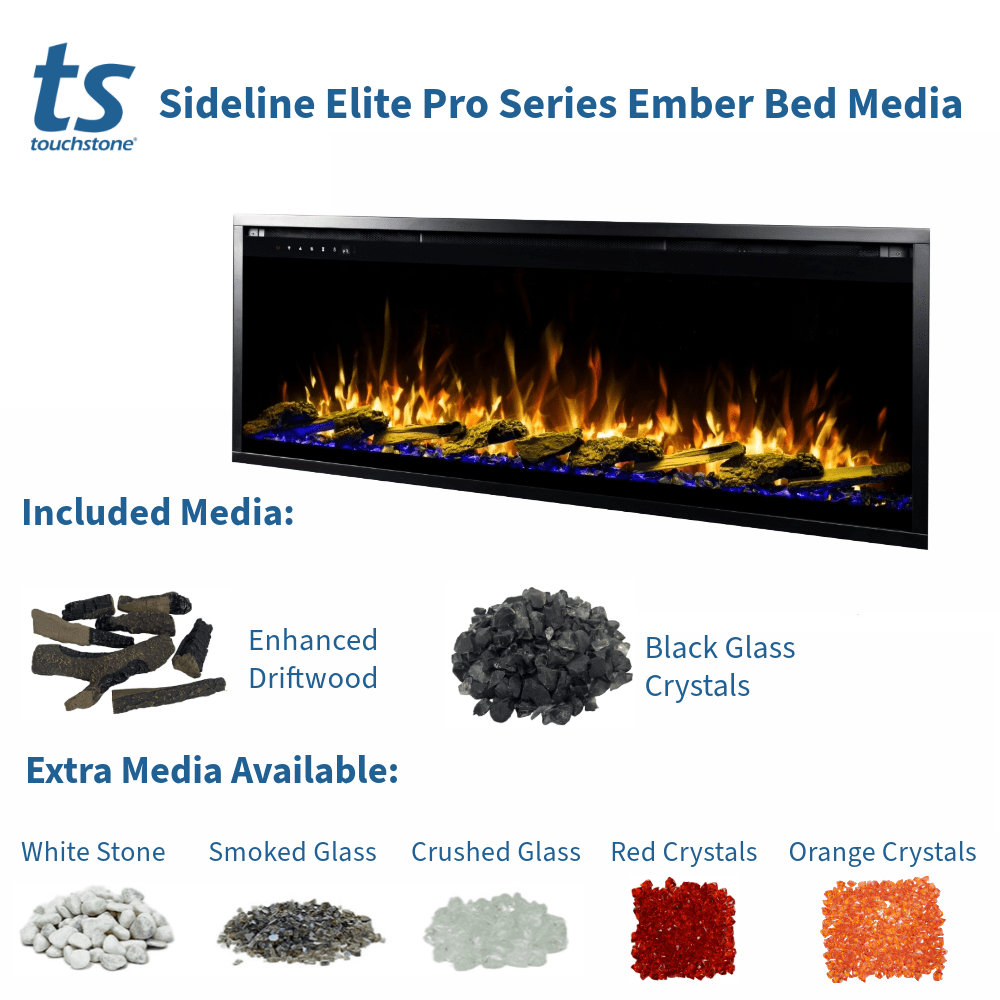 Elite Pro graphic- what media comes with the fireplace and extra media available 